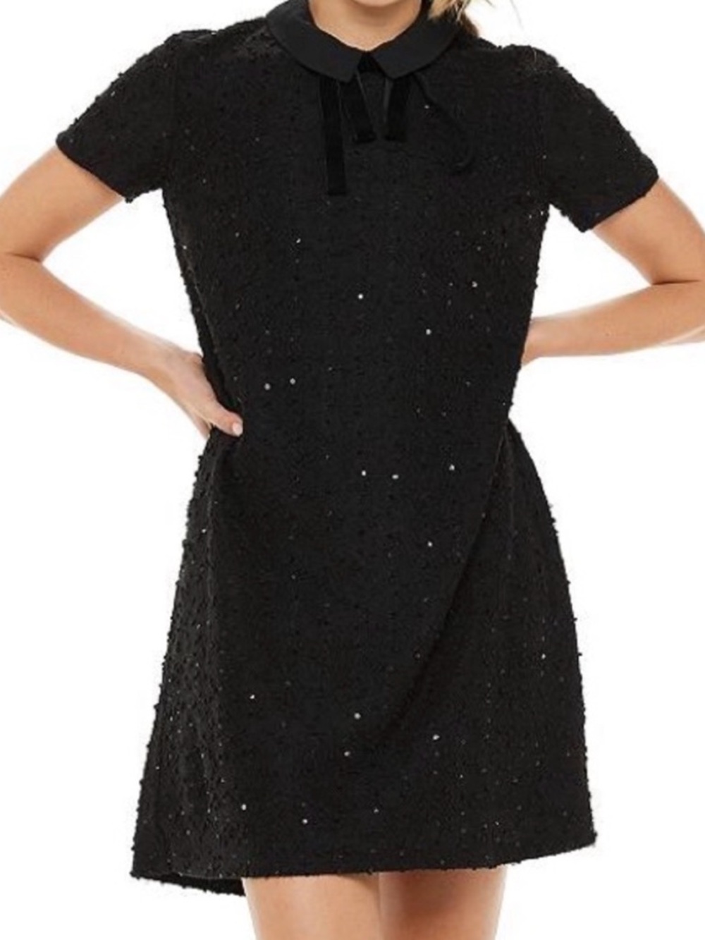 Elle Holiday Hostess short sleeve sequins tweed dress SMALL